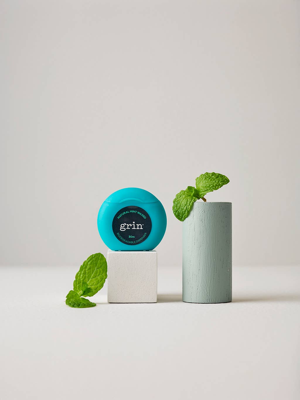 Grin Natural Mint Waxed Dental Floss | Tear-Resistant, Fluoride-Free, Eco-Friendly Dispenser