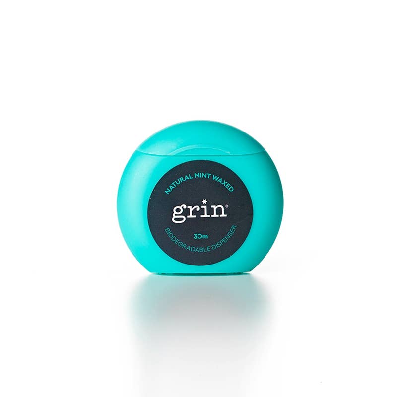 Grin Natural Mint Waxed Dental Floss | Tear-Resistant, Fluoride-Free, Eco-Friendly Dispenser