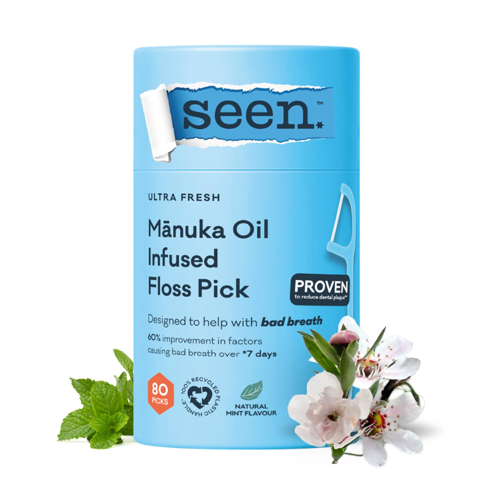 SEEN Ultra Smooth Floss Picks 80pk | NZ Mānuka Oil Infused
