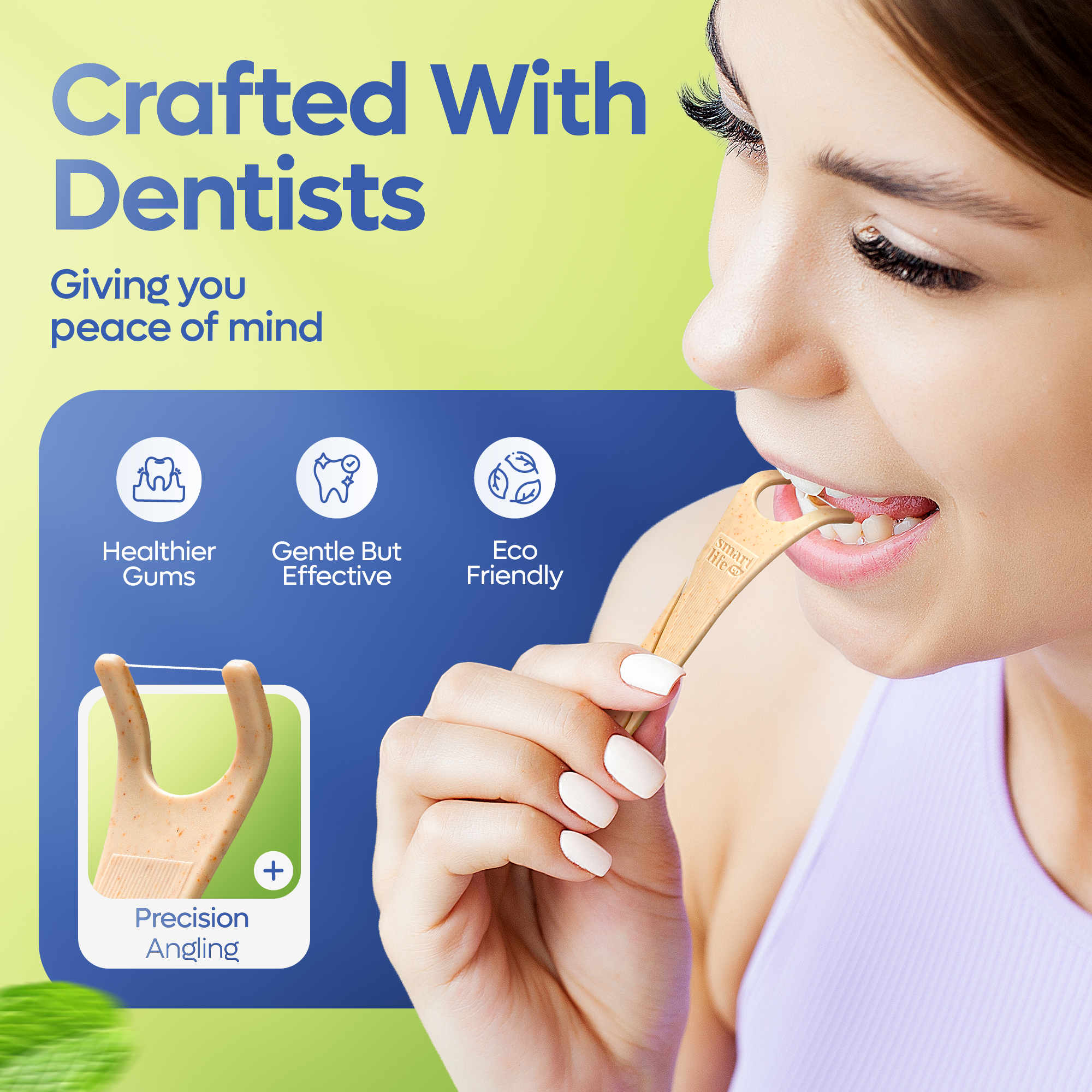 Eco-Friendly Angled Floss Picks | Back Teeth Flossers | Mint: Solo Bag