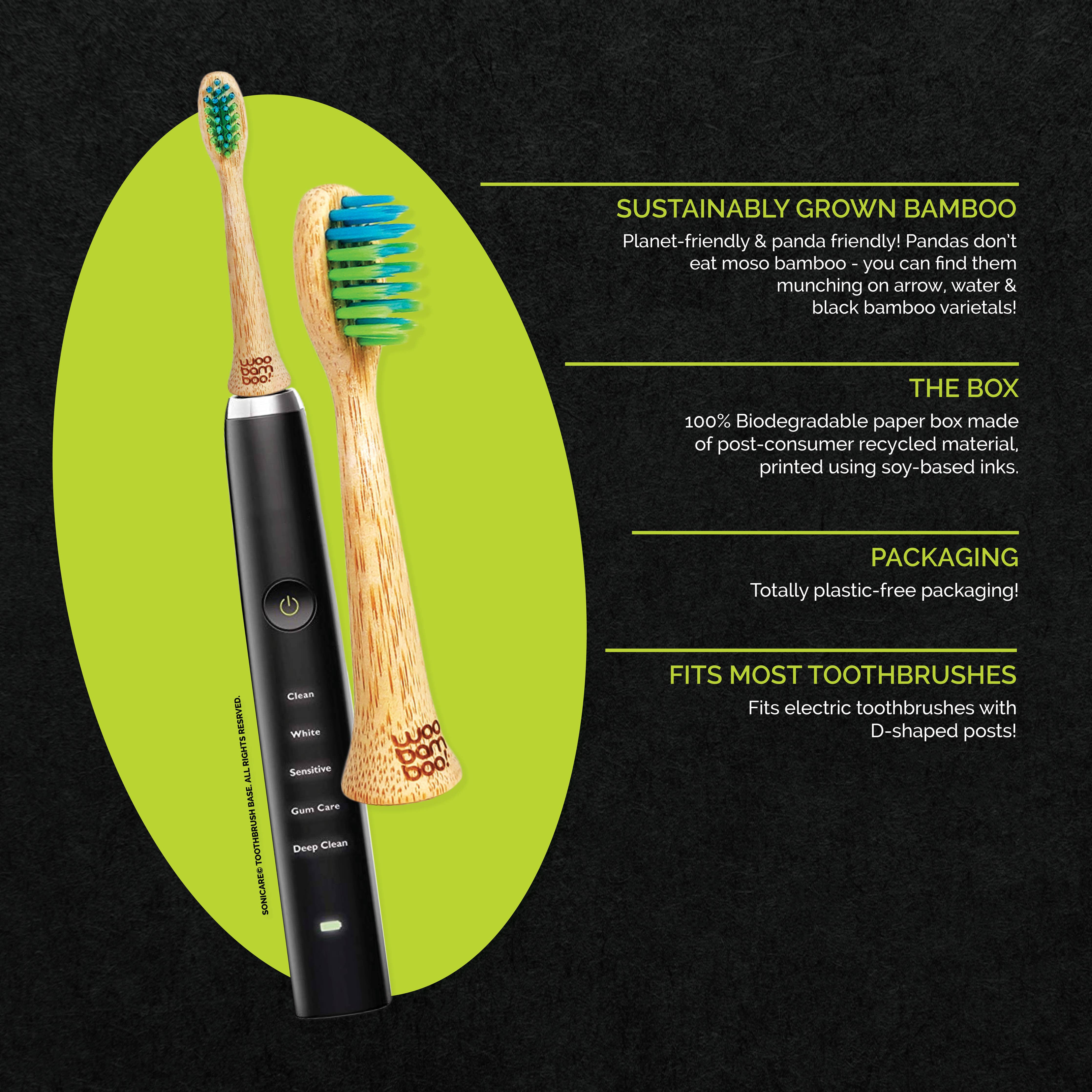 Bamboo Electric Toothbrush Heads - Soft 2pk - by WooBamboo!