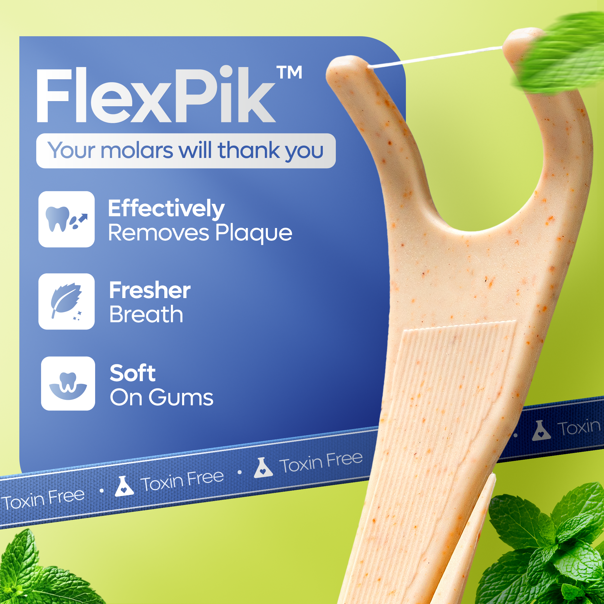 Eco-Friendly Angled Floss Picks | Back Teeth Flossers | Mint: Solo Bag