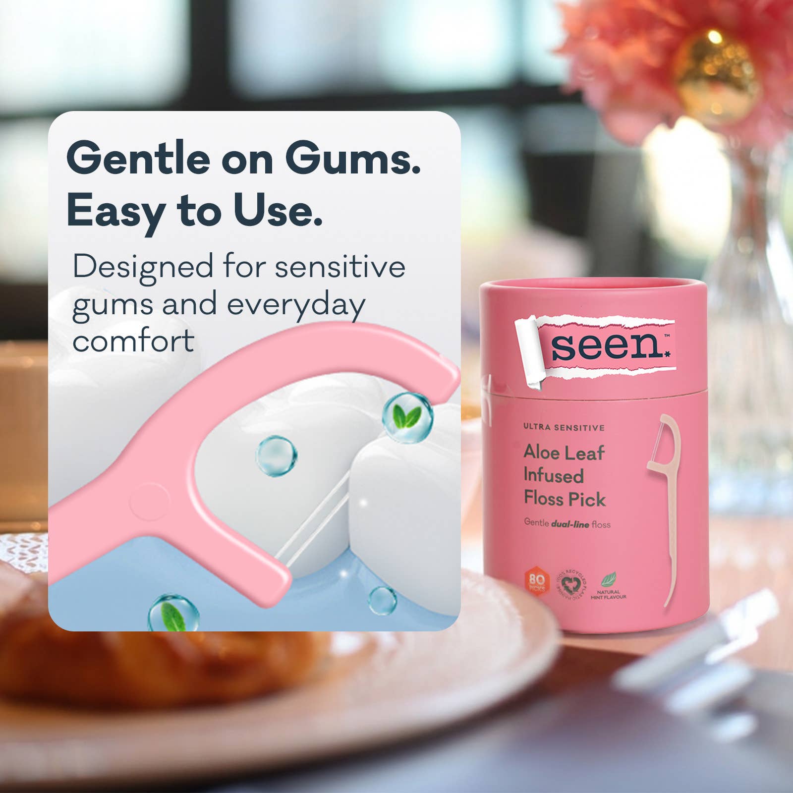 SEEN Ultra Sensitive Floss Picks 80pk | Aloe Infused