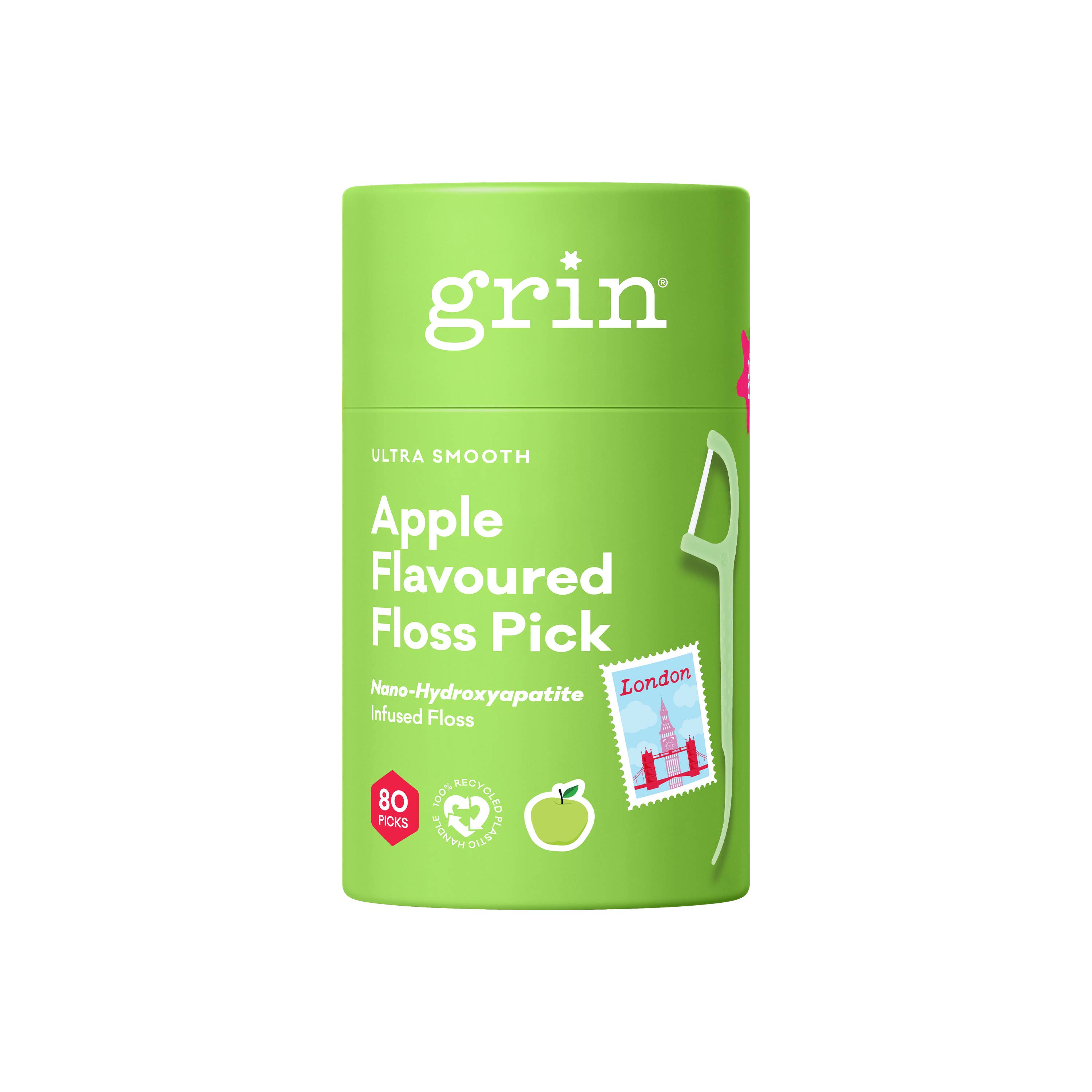🦷🍏 Grin Ultra Smooth Apple Flavoured Floss Picks 80-Pack Canister