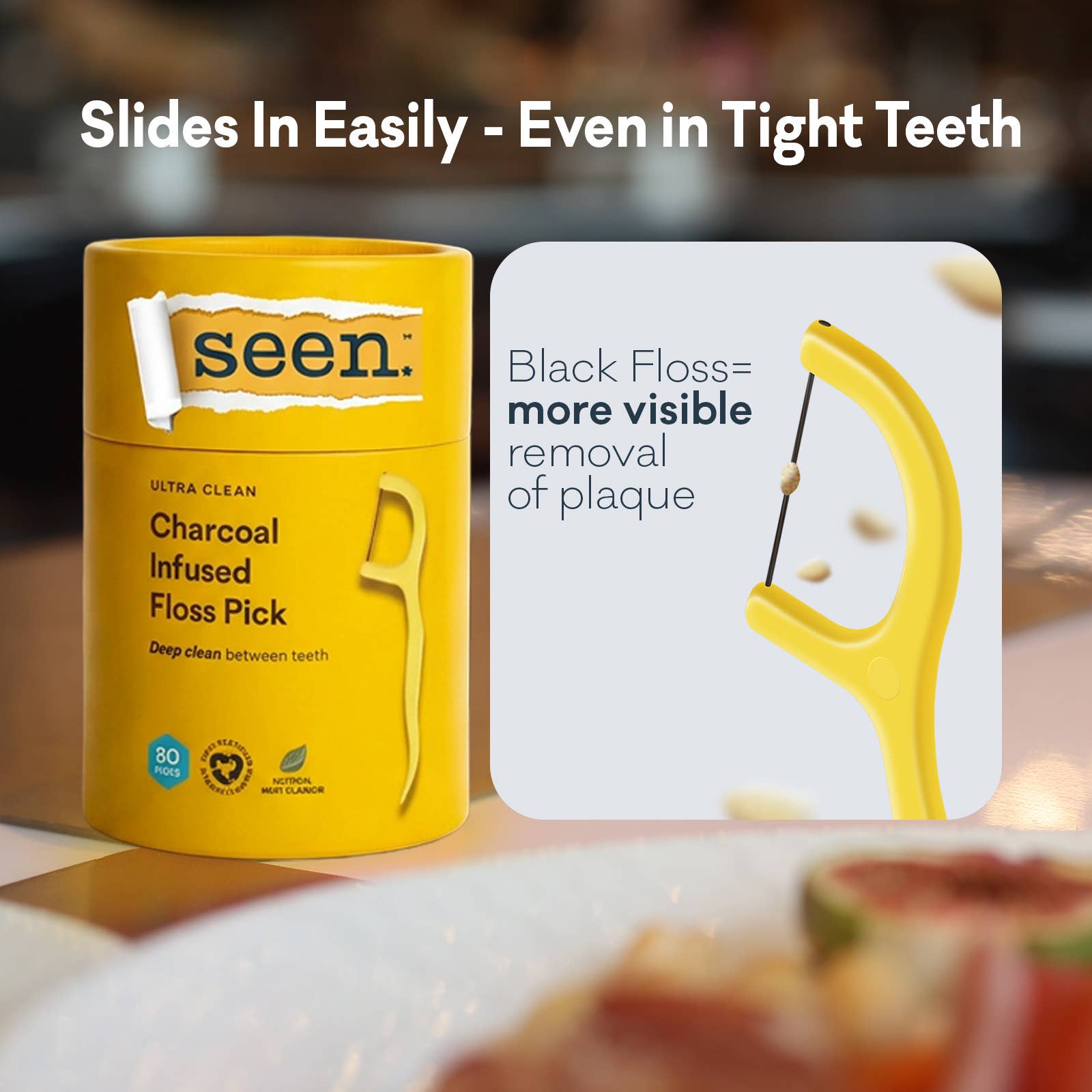 SEEN Ultra Clean Floss Picks 80pk | Charcoal Infused