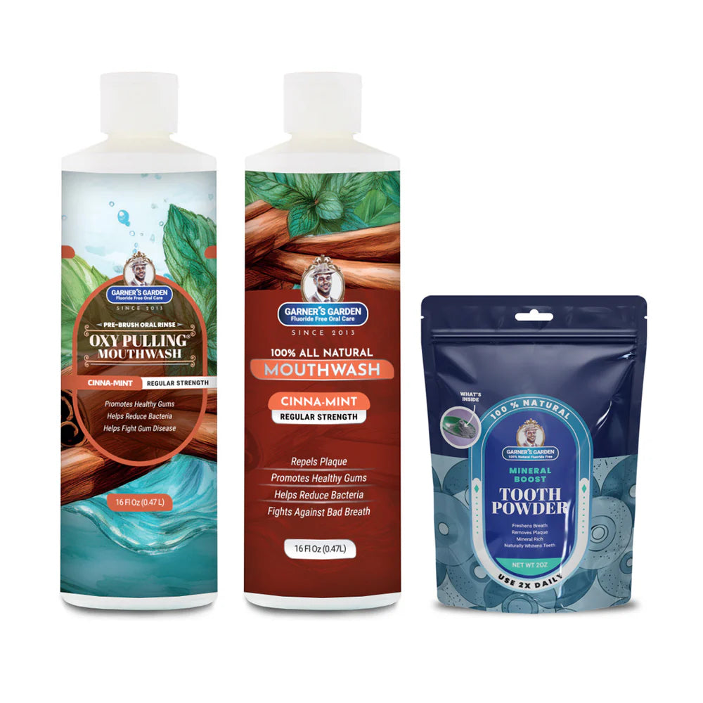 Cinnamint 16 oz OxyPulling Rinse +  16 oz Natural Mouth Rinse + 2 oz Mineral Boost Tooth Powder | 3-Piece Natural Oral Care Set