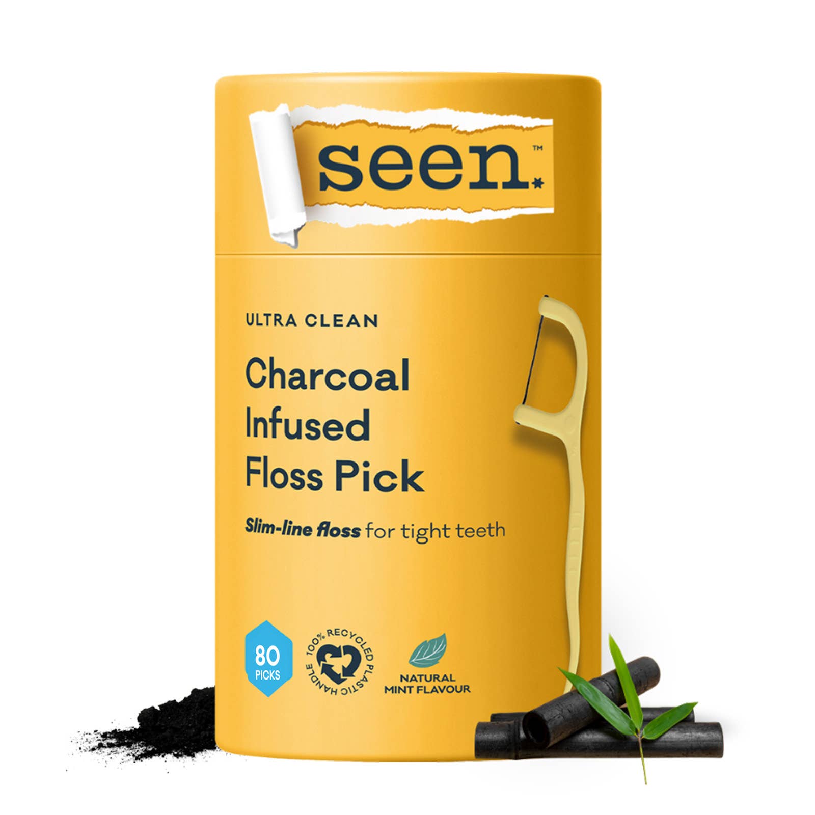 SEEN Ultra Clean Floss Picks 80pk | Charcoal Infused