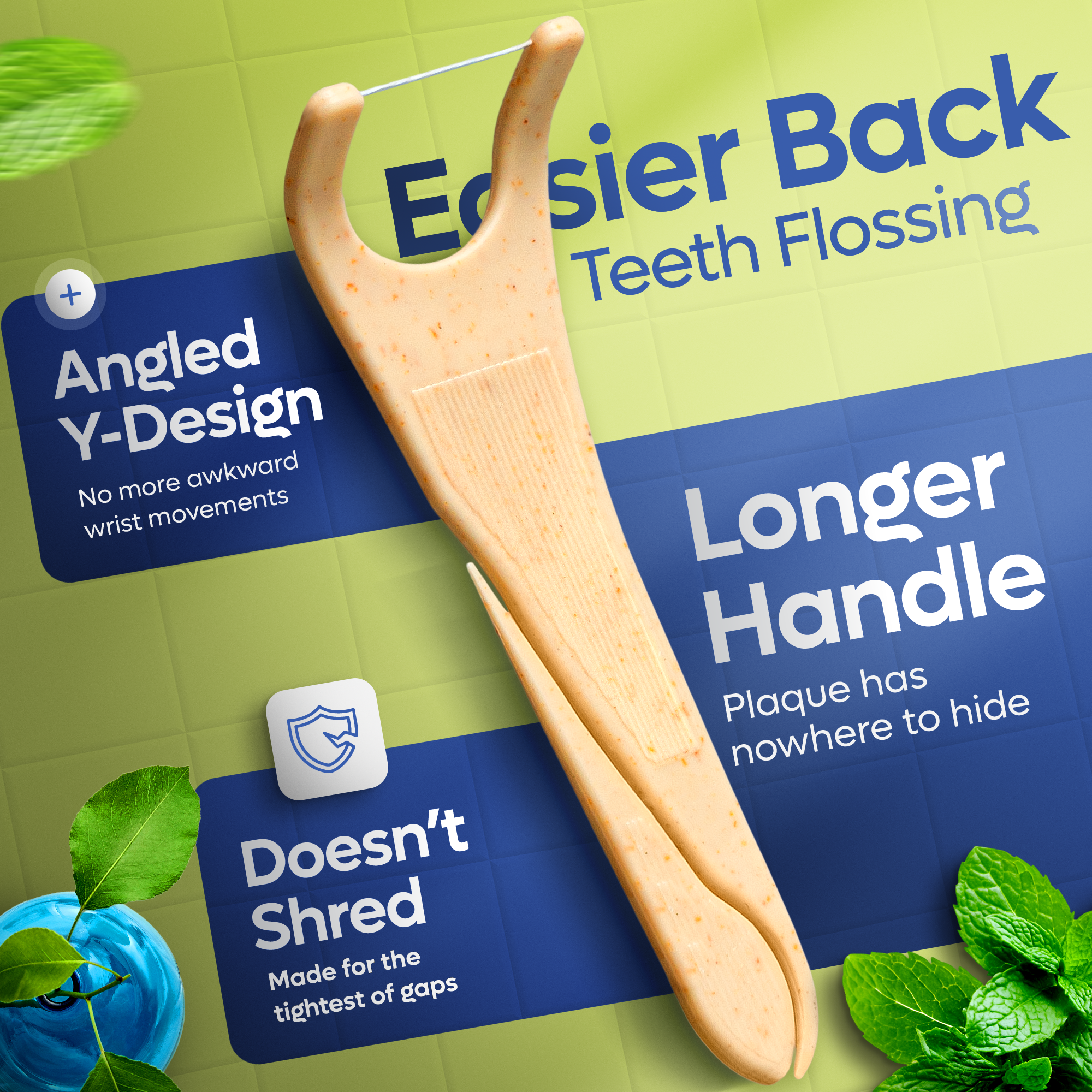 Eco-Friendly Angled Floss Picks | Back Teeth Flossers | Mint: Solo Bag