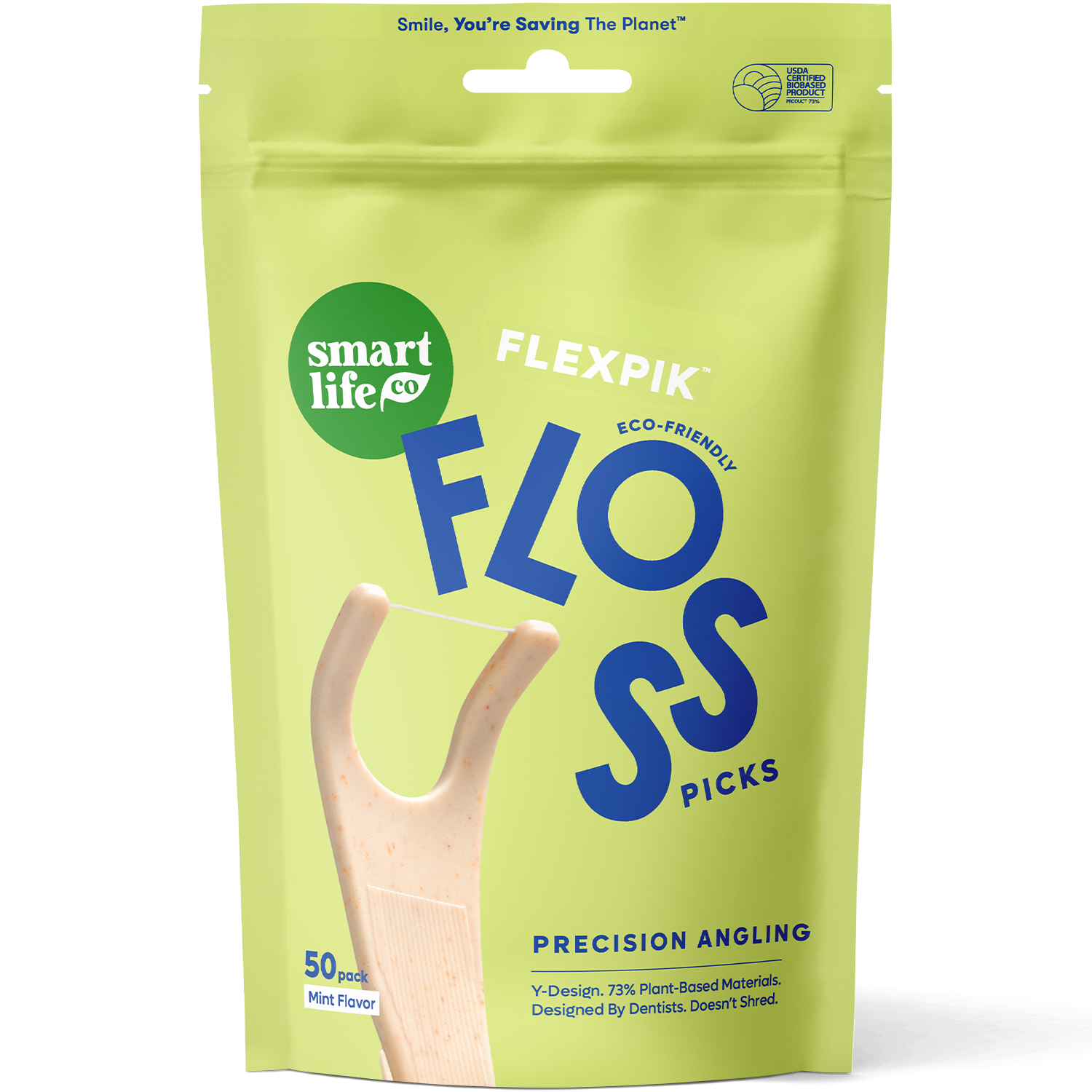 Eco-Friendly Angled Floss Picks | Back Teeth Flossers | Mint: Solo Bag