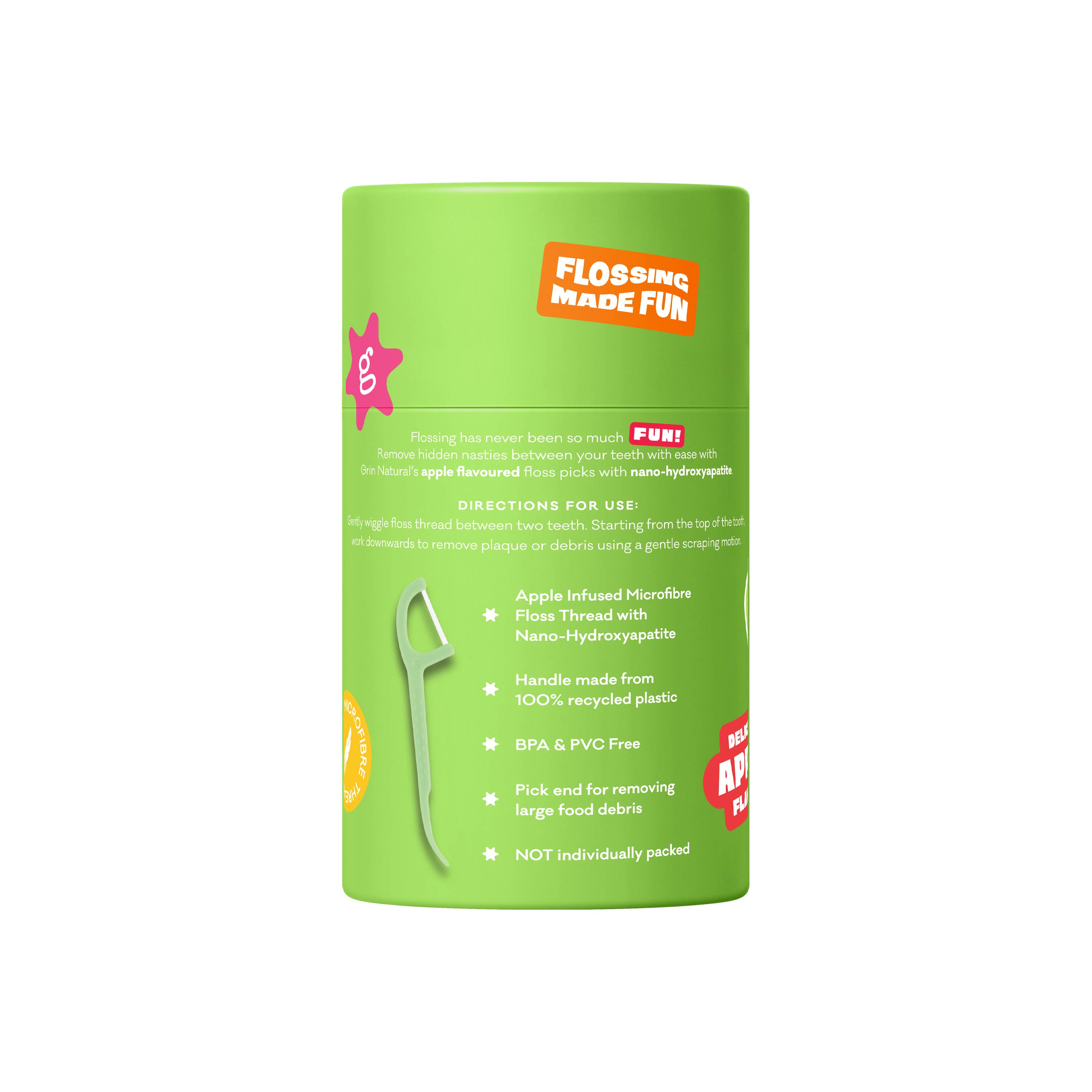 🦷🍏 Grin Ultra Smooth Apple Flavoured Floss Picks 80-Pack Canister