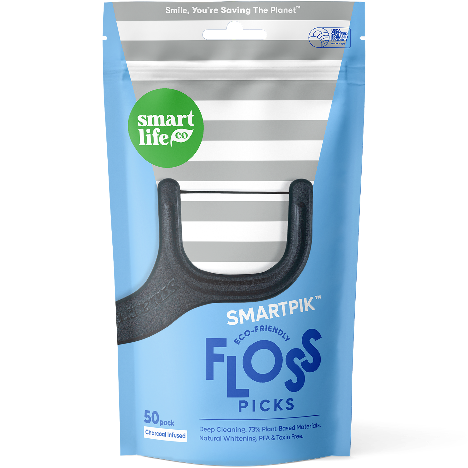 Eco-Friendly Floss Picks | Activated Charcoal | PFA Free: Solo Bag