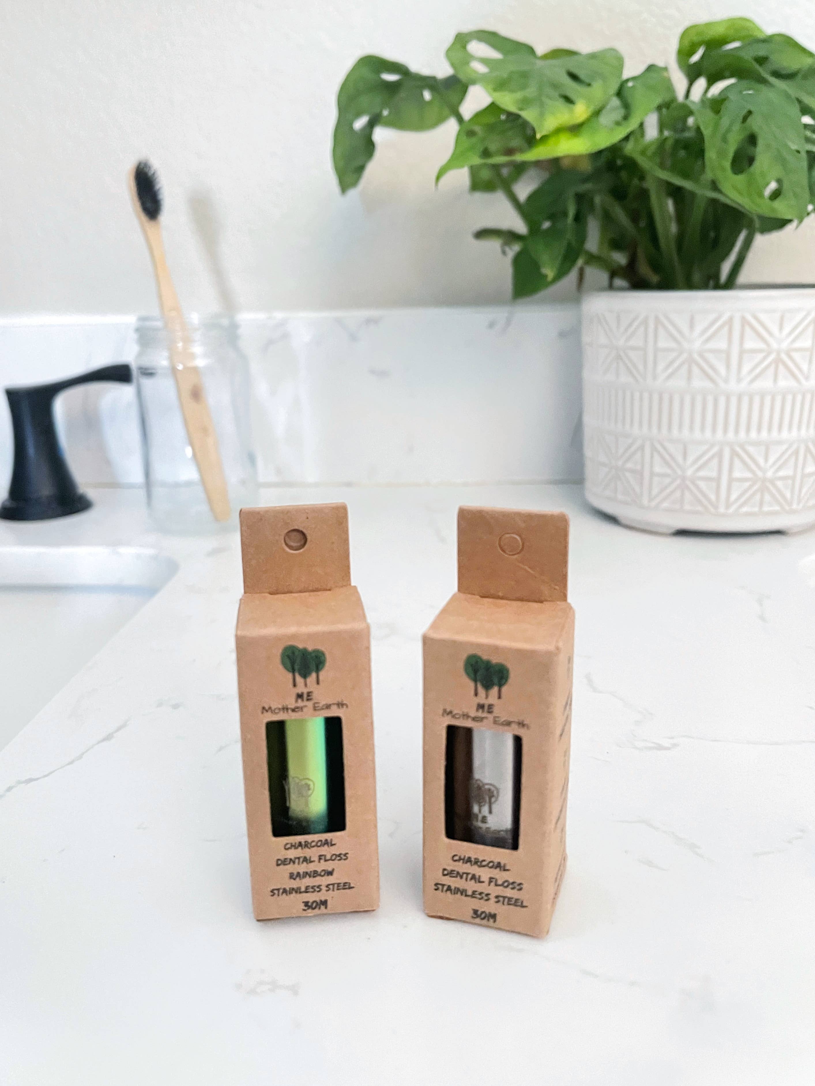 Vegan Biodegradable Charcoal Dental Floss - Stainless Steel: Gold Stainless Steel